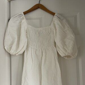 Tuckernuck Annie Smocked Balloon sleeve dress in White